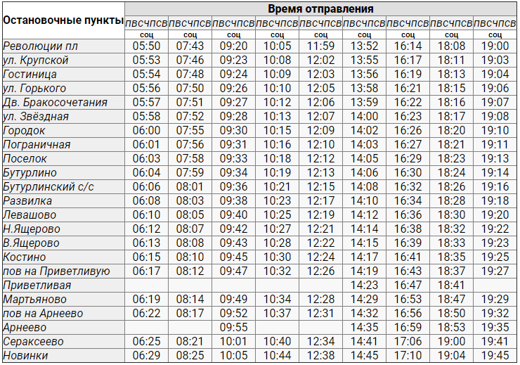 Расписание автобуса Арнеево